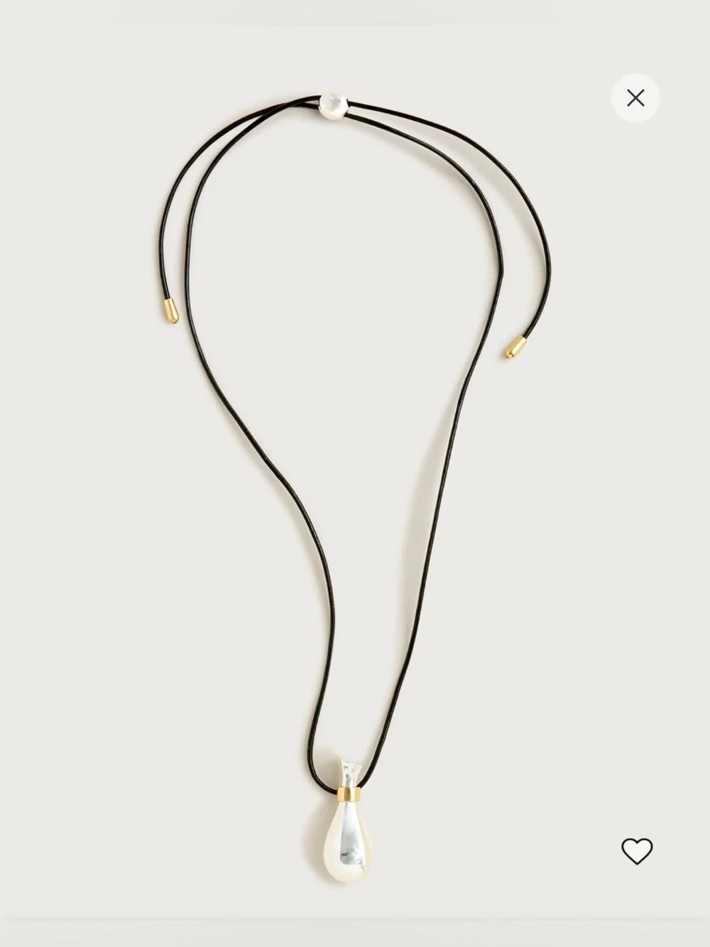 J. Crew metallic pendant necklace with leather cord, NWT